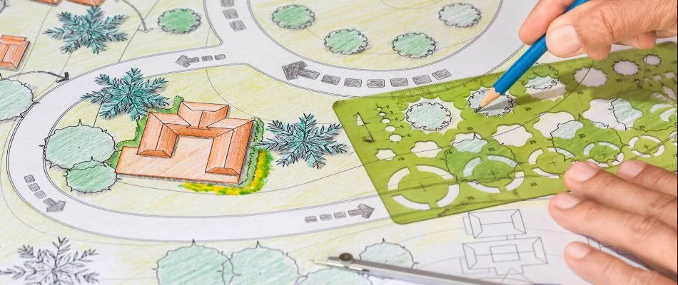 A 2D hand-drawn landscape design for a commercial property in Lititz, PA.