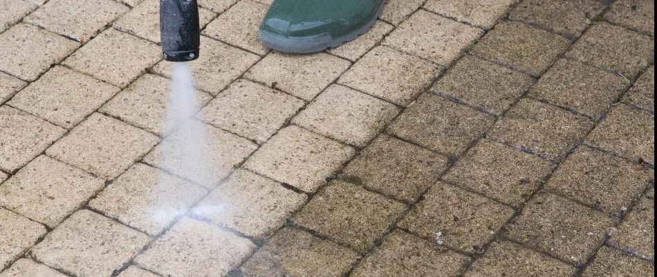 Patio being power washed on a property in Lititz, PA.